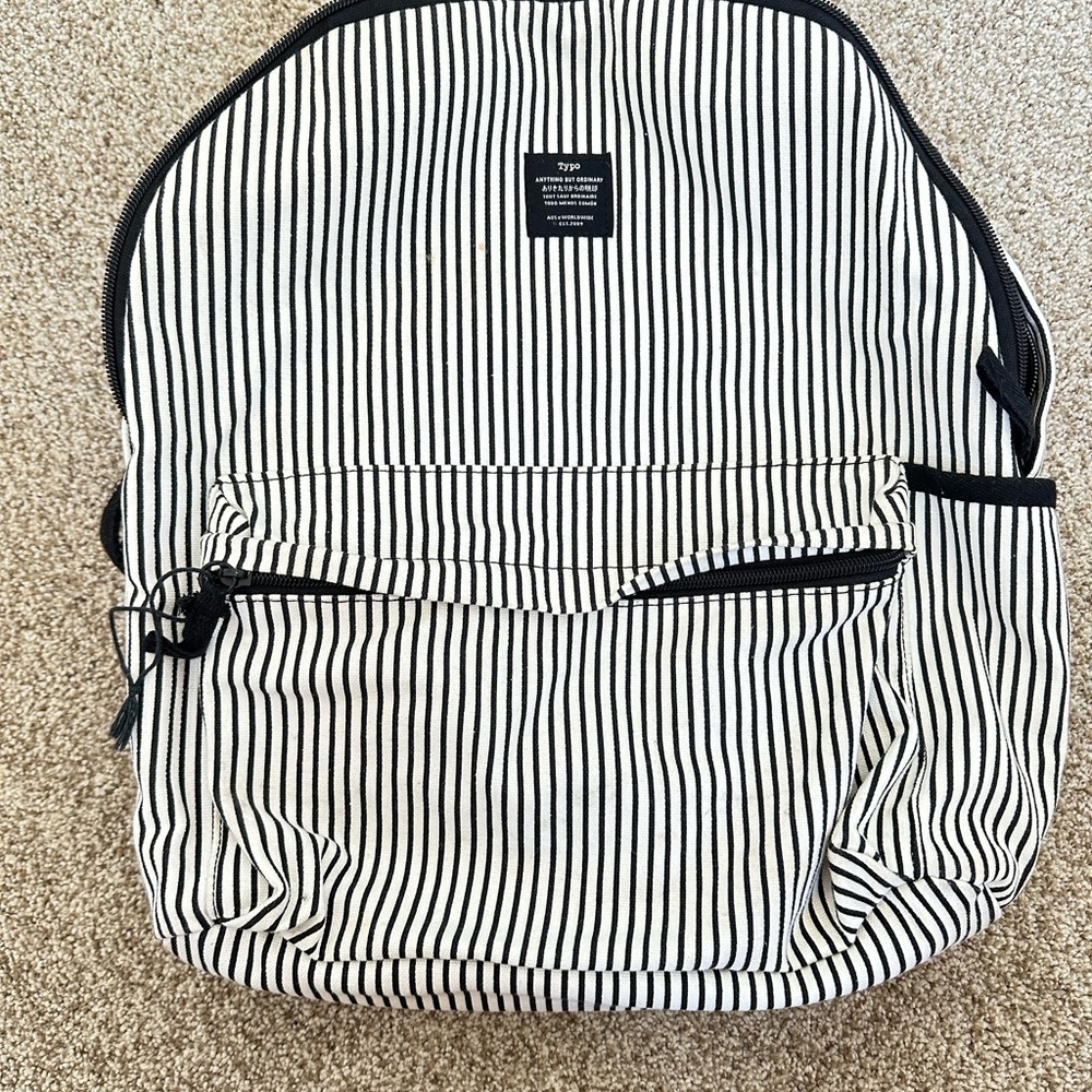 Striped Black & White Canvas Backpack by